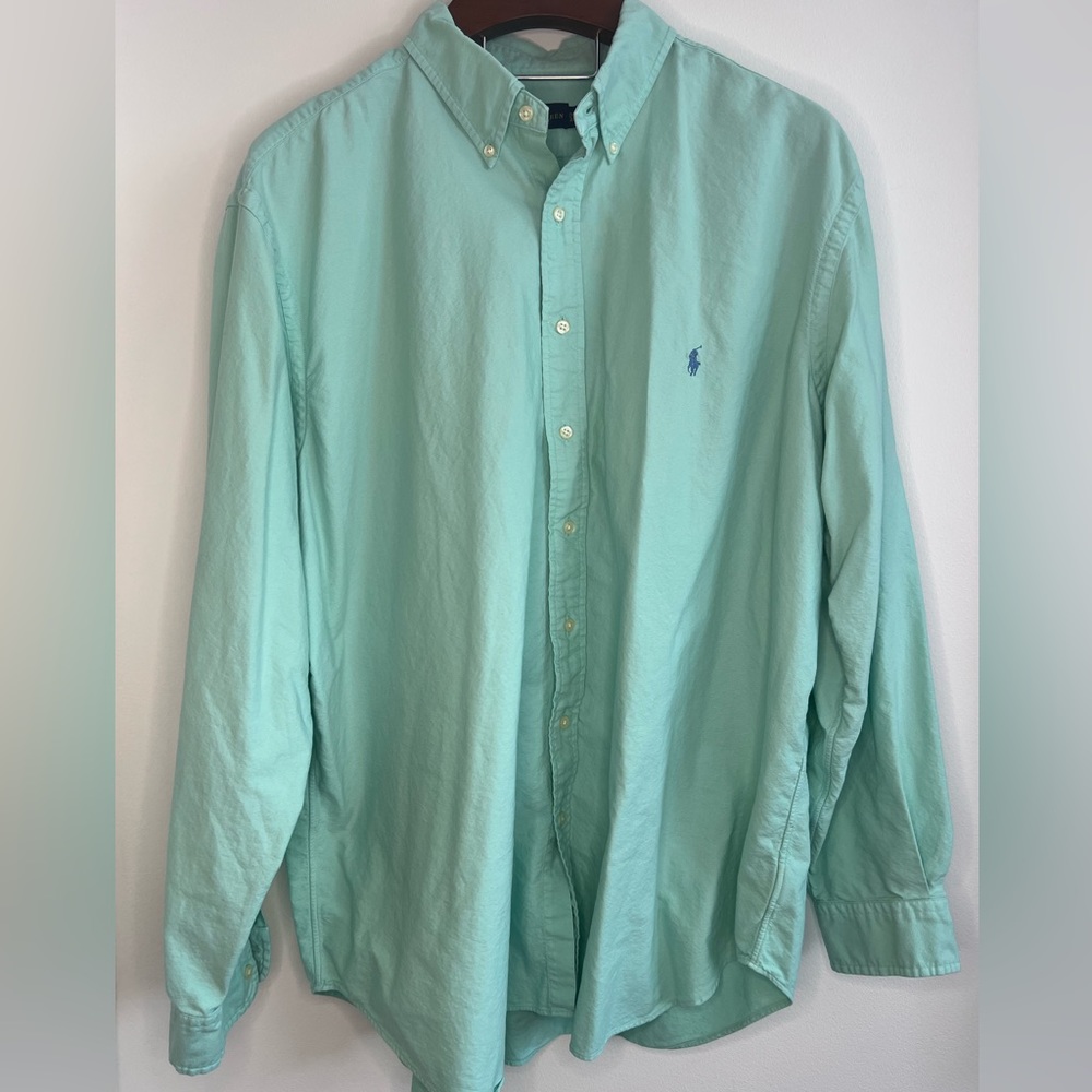 Ralph Lauren, 2XB, mint/teal/sea green longsleeve button-down shirt.